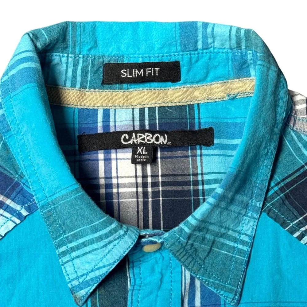 Carbon2Cobalt Button Up Shirt Mens XL Plaid Slim Fit Long Sleeve Pearl Snaps - Picture 9 of 15